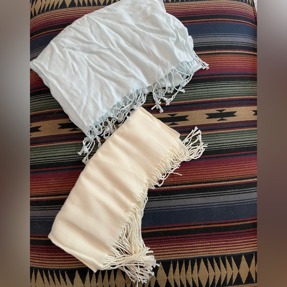 Pashmina style scarves light blue or ivory